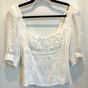 Wilfred smocked 3/4 sleeve sweetheart top.